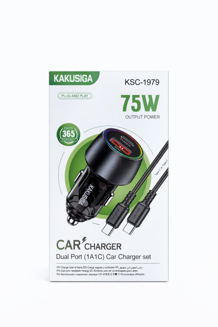 KAKUSIGA KSC-1979 75W Car Charger – شاحن سيارة سريع مع كابل Type-C