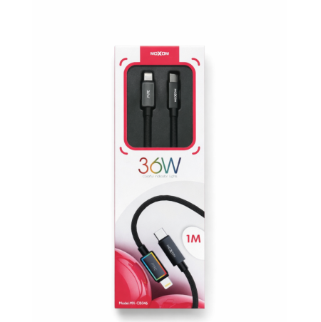 كيبل شحن سريع MOXOM – قوة 36W بطول 1 متر Type-C - Lightning