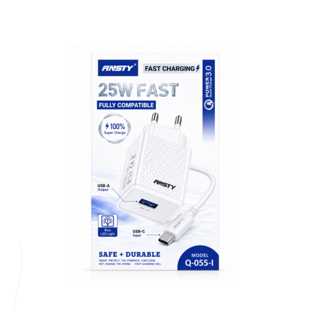 شاحن سريع 25W مع كيبل  (Fast Charger 25W) type-c