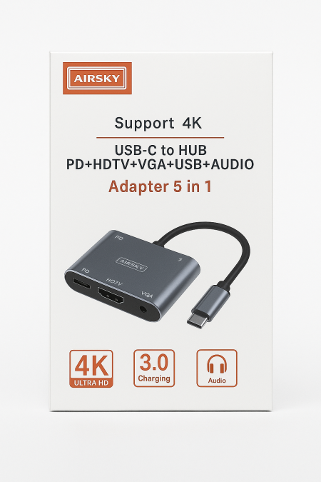 AIRSKY USB-C to HUB Adapter 5 in 1 – Support 4K